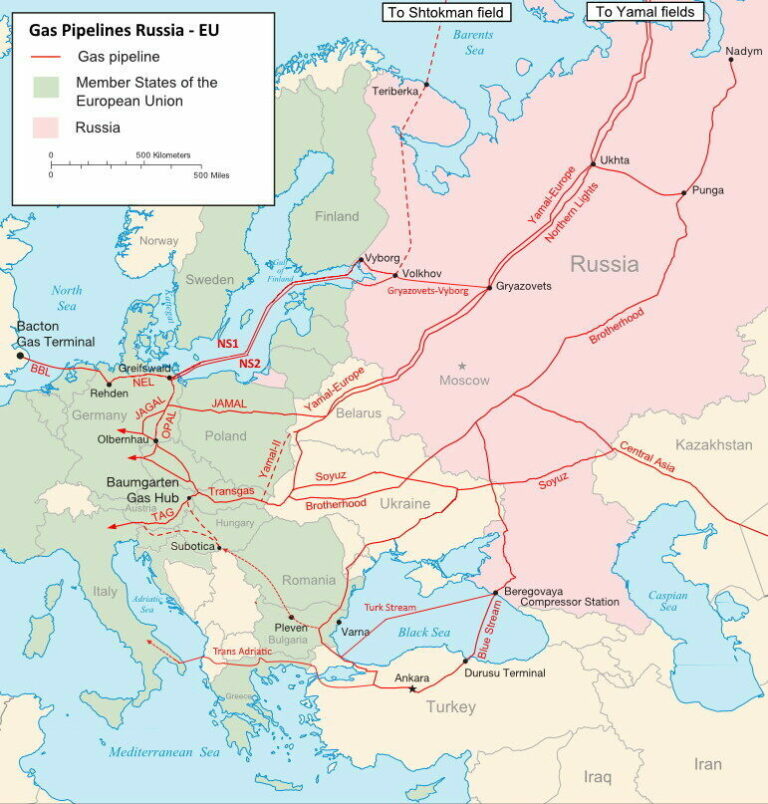 Grafik: Gaspipelines in Europa