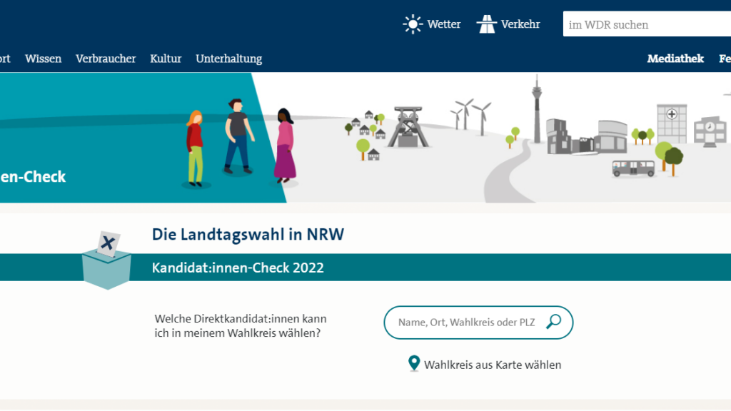 Screenshot von der Startseite des WDR-Kandidatenchecks zur Landtagswahl 2022