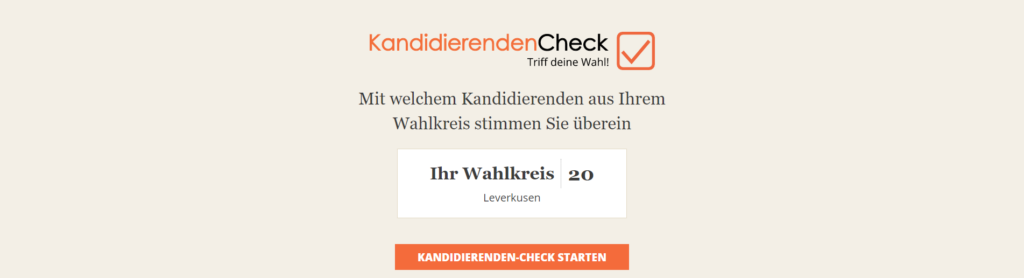 Screenshot des Kandidierenden-Checks für den Wahlkreis Leverkusen