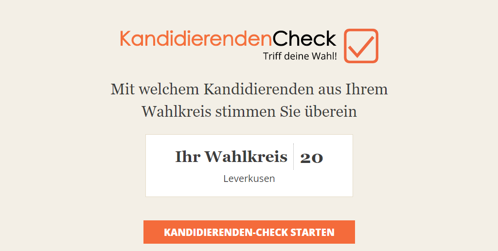 Screenshot des Kandidierenden-Checks für den Wahlkreis Leverkusen